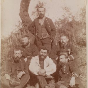 TIRAGE PHOTO	ALBUMINE, 1880	GROUPE DE MILITAIRE Français 11X16,5cm