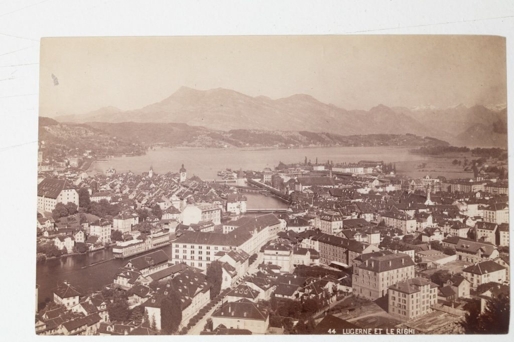 photo animé albumine suisse 10x15cm montagne Lucerne et le Righi 1880