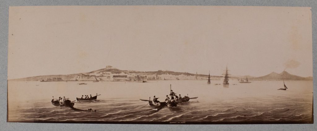 TIRAGE PHOTO ALBUMINE, 1880 REPRODUCTION DE TABLEAU ITALIE NAPLES 12X28cm