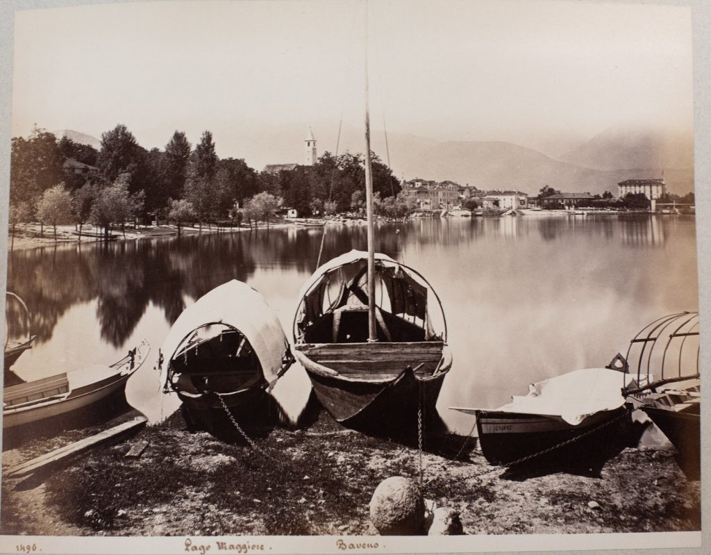 TIRAGE PHOTO ALBUMINE, 1880 ITALIE  Baveno PAGE MIAGGIORE BATEAU 20X25cm