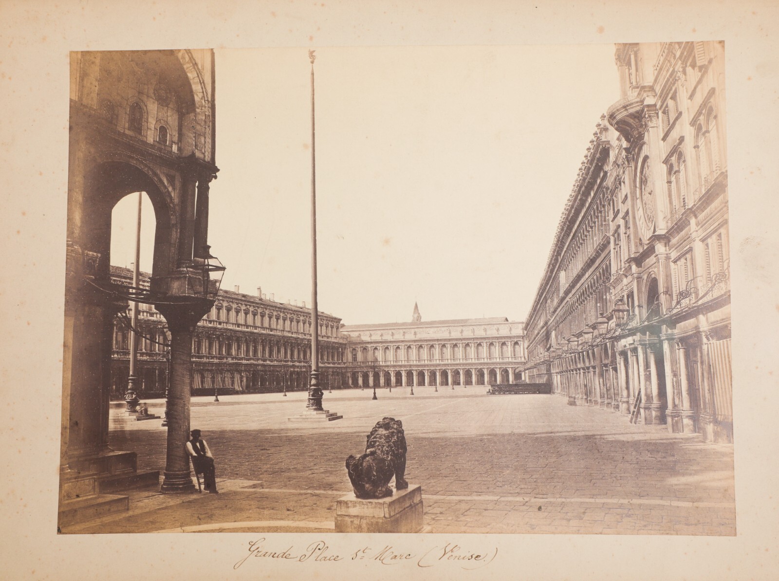PHOTO 1870 ITALIE VENISE PLACE ST MARC Papier albumine collé sur carton 27x35cm