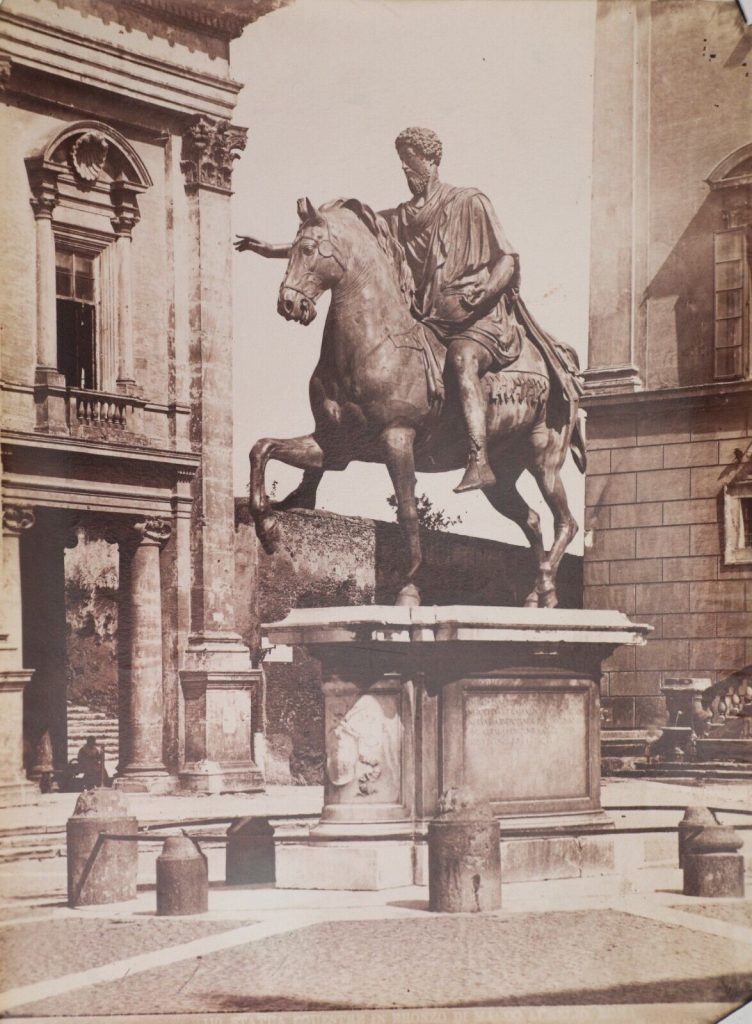 TIRAGE PHOTO-1880 ITALIE Rome Statue de Marc Aurèle-Papier Albumine 18x25cm