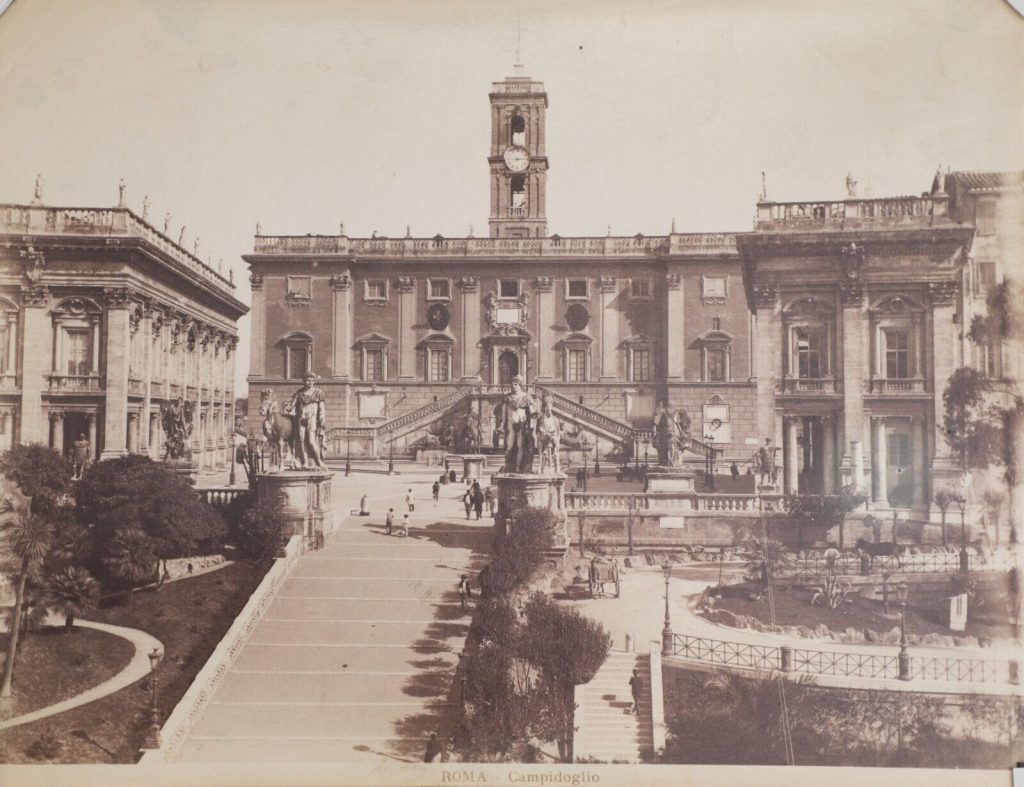 TIRAGE PHOTO 1880 ITALIE Rome Campidoglio Papier Albumine 18x25cm SEPIA bon état