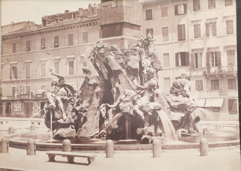 PHOTO-1880 ITALIE Rome Fontana Bernini Piazza navena-Papier Albumine 18x25cm
