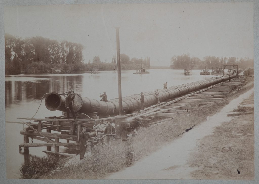 PHOTO Albumine	France	CONSTRUCTION PONT AQUEDUC EAU POTABLE	27X39cm	1880
