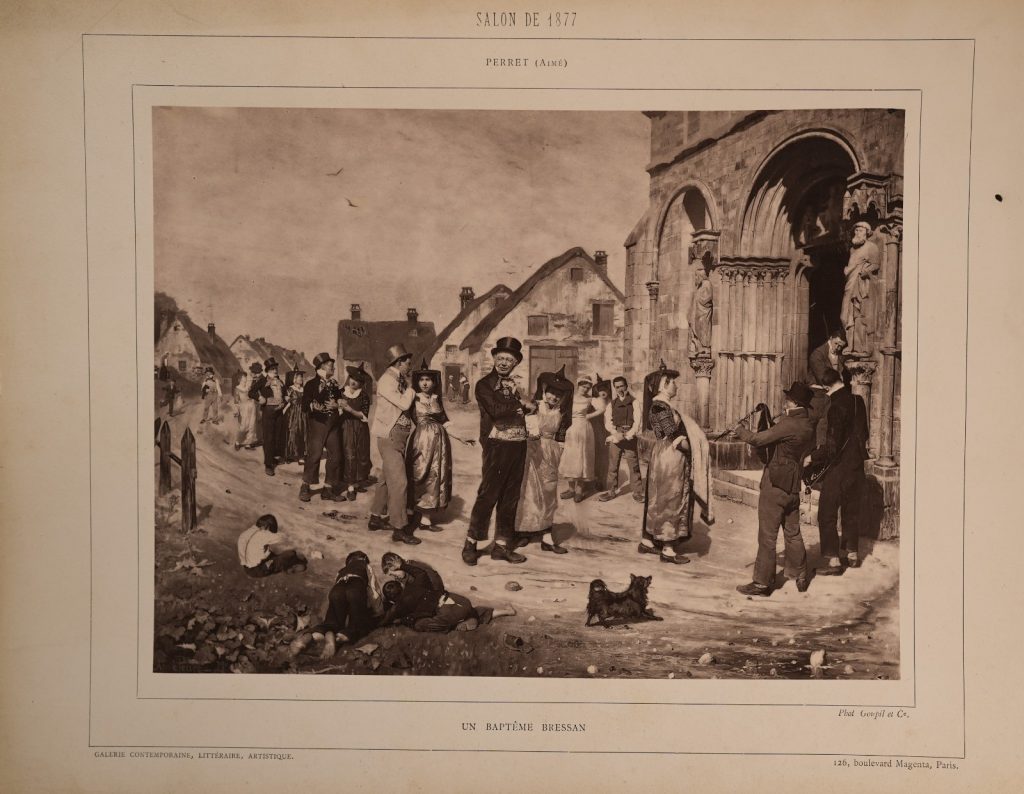 Photo Albumine France Tableau de Aimé Perret "un Baptême Bressan" 20X25cm 1880