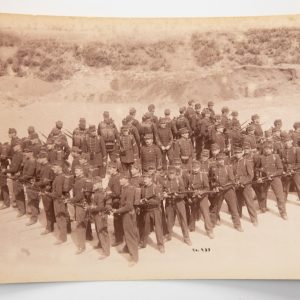 TIRAGE PHOTO	ARGENTIQUE 1890	NANCY MILITAIRE formation en carré 14X23CM