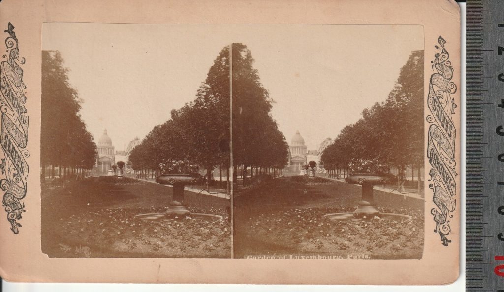Photo albumine Stéréo FORMAT ATYPIQUE 11X17cm 1870 JARDIN DU LUXEMBOURG