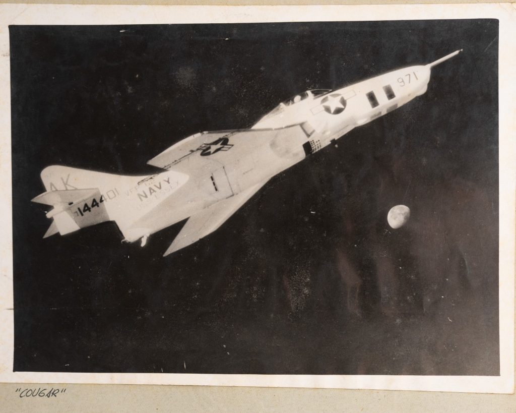 Argentique états-unis maquette Grumman F9F Cougar de l'US Navy 15x20cm 1950