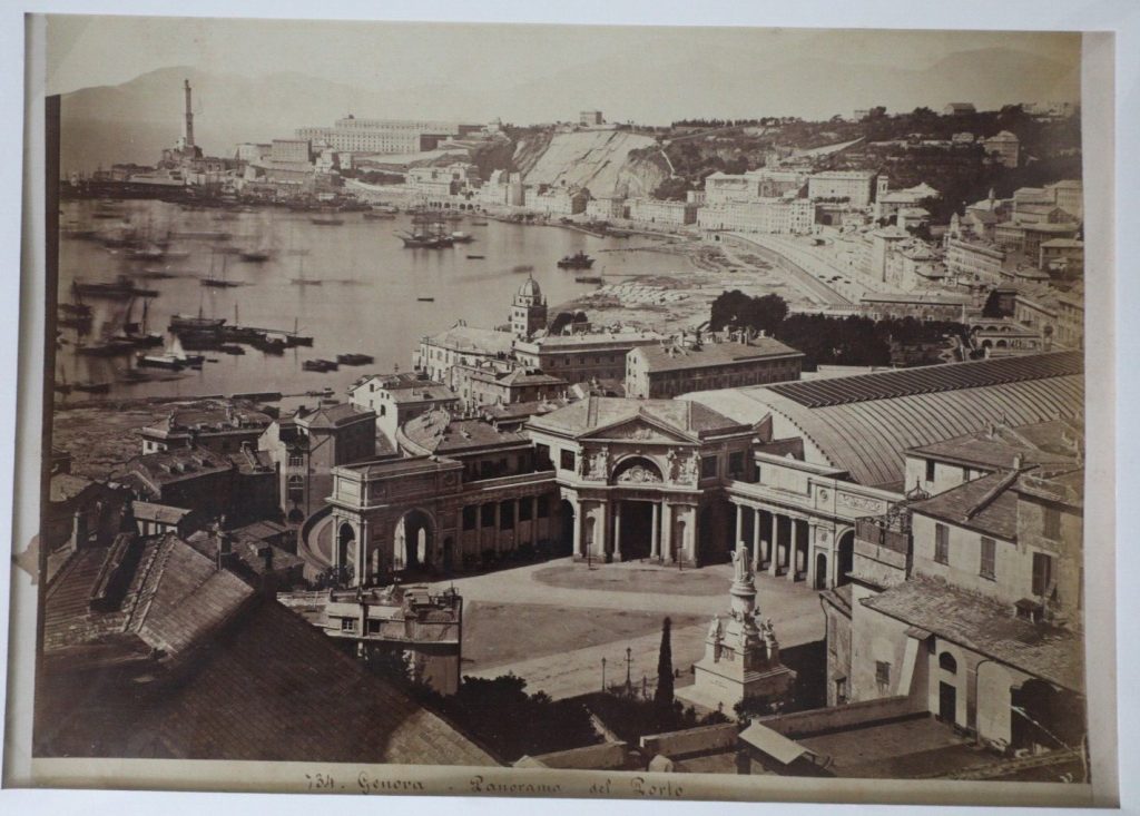 PHOTO 1880 albumine collé sur carton ITALIE Genes Panoramas du port 22x27cm