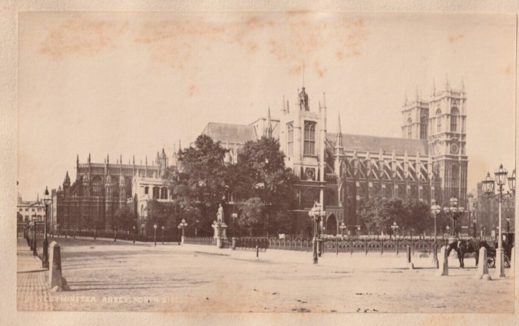 TIRAGE PHOTO	ALBUMINE SUR CARTON 1870 LONDRES Abbaye de Westminster 11X18cm