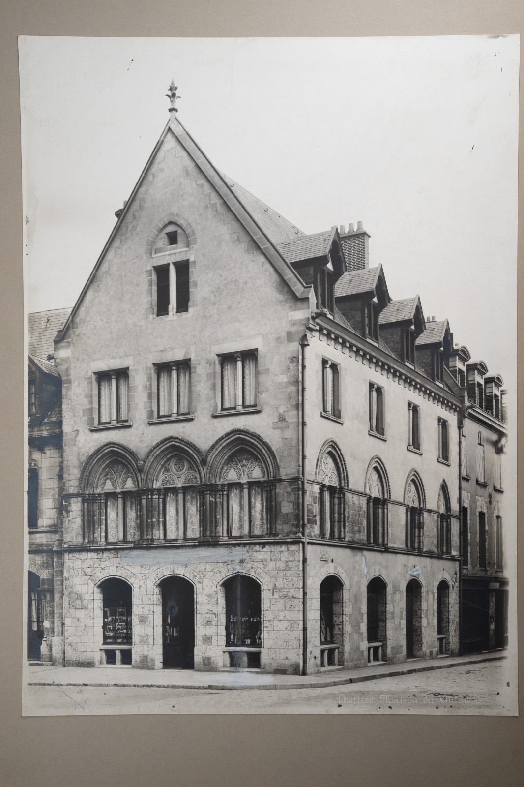TIRAGE PHOTO Argentique France Chartres maison du XIIIe siècle 29X40cm 1930