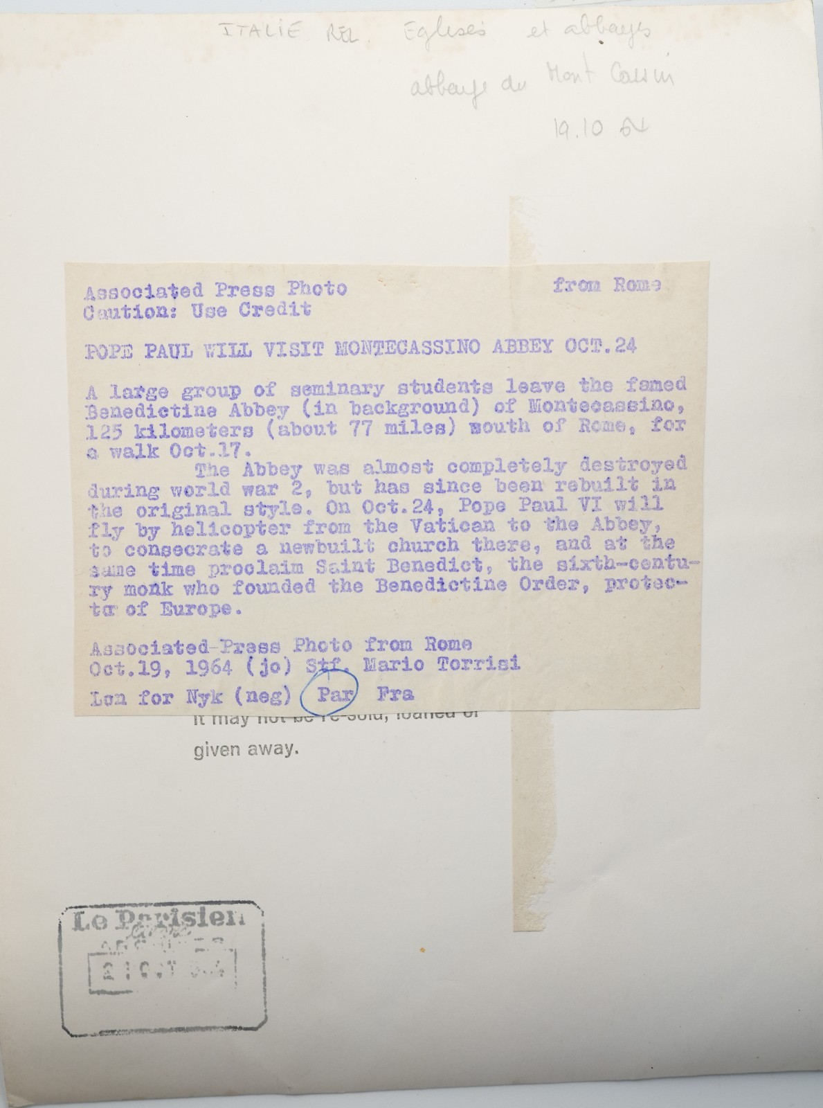 photo Argentique Italie L'abbaye du Mont-Cassin SEMINARISTE 18X24cm 1960 – Image 2