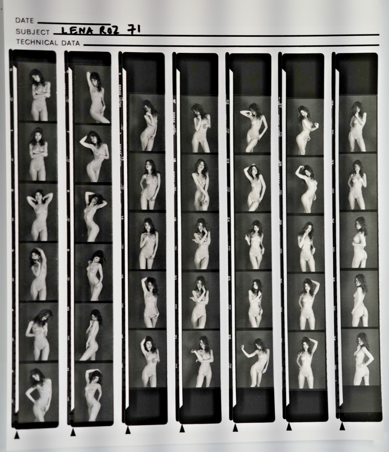 TIRAGE PHOTO Argentique planche contact nu artistique femme nue 24X29cm 1980