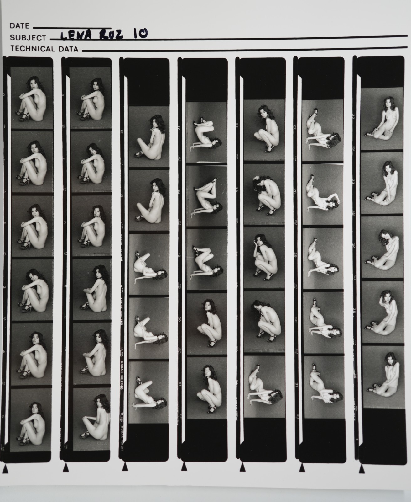 TIRAGE PHOTO Argentique planche contact nu artistique femme nue 24X29cm 1980