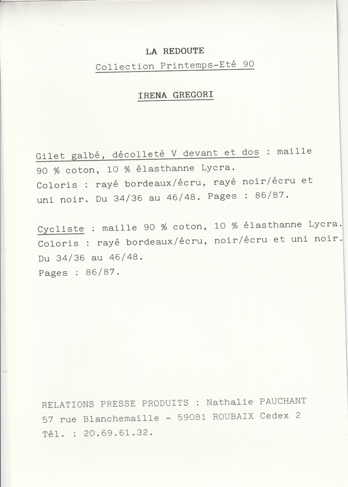 PHOTO Argentique LA REDOUTE MODE FEMME GILET 1990 SERVICE DE PRESSE 13X19cm – Image 2