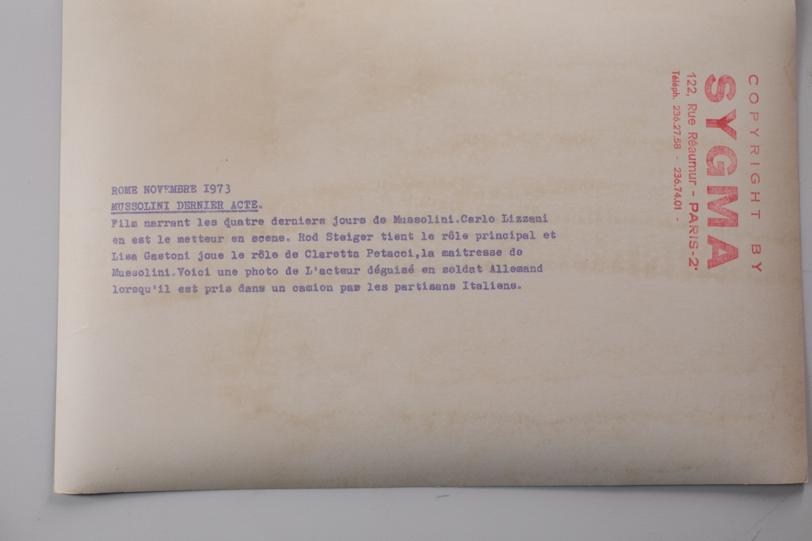 TIRAGE PHOTO DE PRESSE TAMPON AGENCE Sygma 1970 Rod Steiger 20X30cm – Image 2