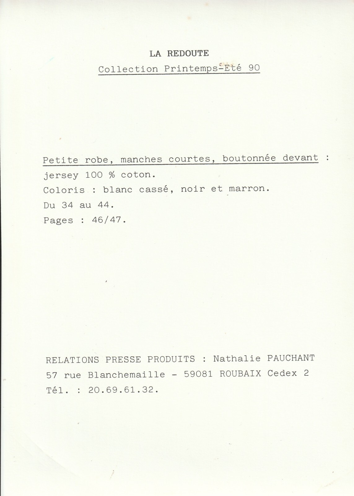PHOTO Argentique LA REDOUTE MODE FEMME JUPETTE 1990 SERVICE DE PRESSE 13X19cm – Image 2