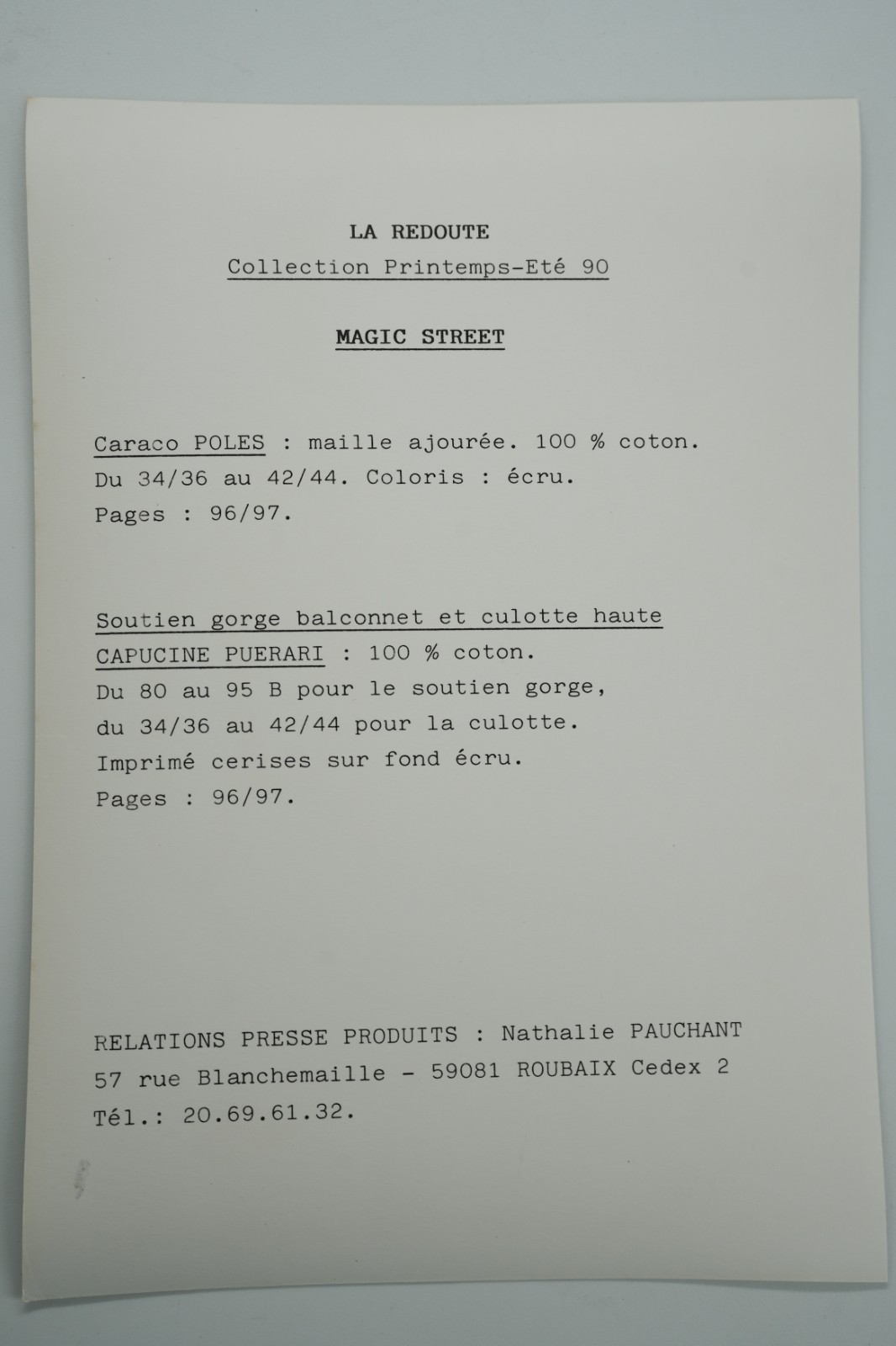 PHOTO Argentique LA REDOUTE MODE FEMME 1990 SERVICE DE PRESSE 13X19cm – Image 2