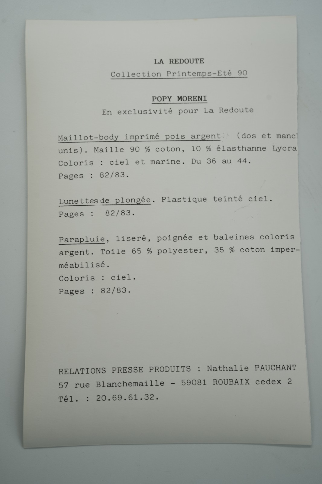 PHOTO Argentique LA REDOUTE MODE FEMME 1990 SERVICE DE PRESSE 13X19cm – Image 2