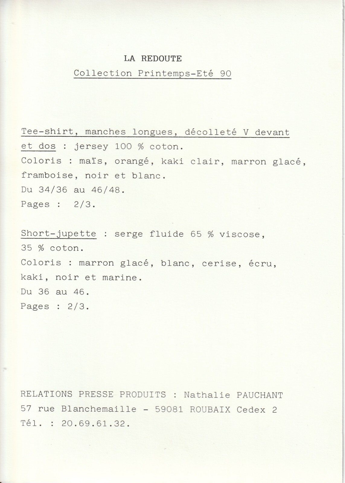 PHOTO Argentique LA REDOUTE MODE FEMME JUPE 1990 SERVICE DE PRESSE 13X19cm – Image 2